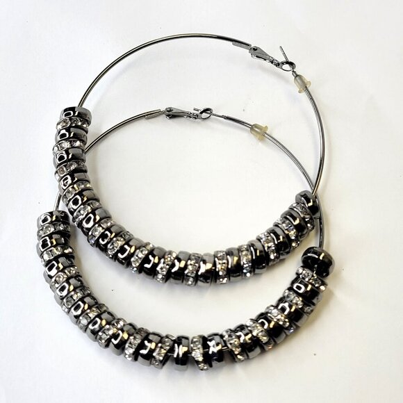 Large Hoop Rhinestone Earrings Basketball Wives with 10mm Rondelles - Picture 3 of 7